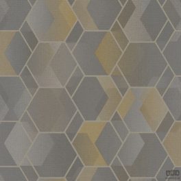   GEOMETRIKUS MINTÁJÚ TAPÉTA, SZÜRKE ÉS SÁRGA SZÍNBEN, FÉMES RÉSZLETEKKEL 