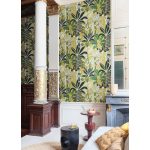 SZÍNES STILIZÁLT PÁLMALEVELES MINTÁZATÚ TAPÉTA, LIME ZÖLD SZÍNBEN