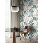 SZÍNES STILIZÁLT PÁLMALEVELES MINTÁZATÚ TAPÉTA, TÜRKIZ ÉS BÉZS SZÍNBEN