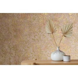   KLASSZIKUS MINTÁJÚ MODERN TAPÉTA, ANTIKOLT, FÉMES VINYL, ROSÉ GOLD SZÍNBEN