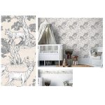 RÉZKARC STÍLUSÚ ERDŐ, ÁLLATOKKAL , VINYL GYEREKTAPÉTA