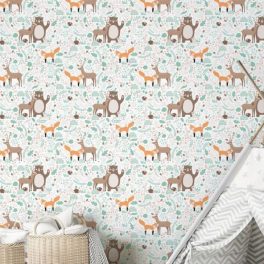 FEHÉR ALAPON ERDEI ÁLLATOK, VINYL GYEREKTAPÉTA