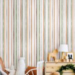 FEHÉR ALAPON ZÖLD ÉS NARANCS CSÍKOS TAPÉTA, VINYL