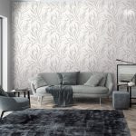 TEXTIL HATÁSÚ VINYL TAPÉTA GYÖNGYHÁZFÉNYŰ LEVELEKKEL FEHÉR SZÍNBEN