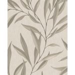 TEXTIL HATÁSÚ VINYL TAPÉTA TAUPE GYÖNGYHÁZFÉNYŰ LEVELEKKEL BÉZS ALAPON