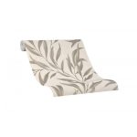 TEXTIL HATÁSÚ VINYL TAPÉTA TAUPE GYÖNGYHÁZFÉNYŰ LEVELEKKEL BÉZS ALAPON