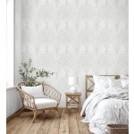BÁRSONY HATÁSÚ ART DECO TAPÉTA EZÜST GEOMETRIKUS MINTÁVAL EKRÜ ALAPON