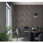 BÁRSONY HATÁSÚ ART DECO TAPÉTA BRONZ GEOMETRIKUS MINTÁVAL BARNA ALAPON