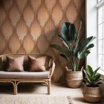 KÜLÖNLEGES , GEOMETRIAI MINTÁS LUXUSTAPÉTA, FÉMES RÉSZLETEKKEL, TERRAKOTTA BARNA SZÍNBEN