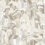 STILIZÁLT, NÖVÉNYEKKEL TELI, TÁJKÉP JELLEGŰ TAPÉTA A BÉZS ÁRNYALATAIBAN