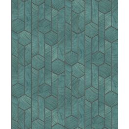   MODERN, GEOMETRIAI SOKSZÖG MINTÁS TAPÉTA FAEREZETES TÜRKIZ SZÍNBEN