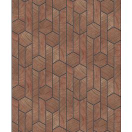   MODERN, GEOMETRIAI SOKSZÖG MINTÁS TAPÉTA FAEREZETES TERRAKOTTA SZÍNBEN