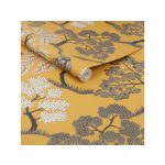 MŰVÉSZI, STILIZÁLT FÁS MINTÁZATÚ ELEGÁNS TAPÉTA, OKKERSÁRGA SZÍN