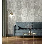 ART DECO STÍLUSÚ TAPÉTA FEHÉR ALAPON EZÜST SZÍNŰ MINTÁVAL