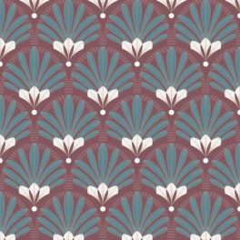   STILIZÁLT LEVÉLMINTÁS ART DECO TAPÉTA, BORDÓ ÉS TÜRKIZ SZÍNBEN